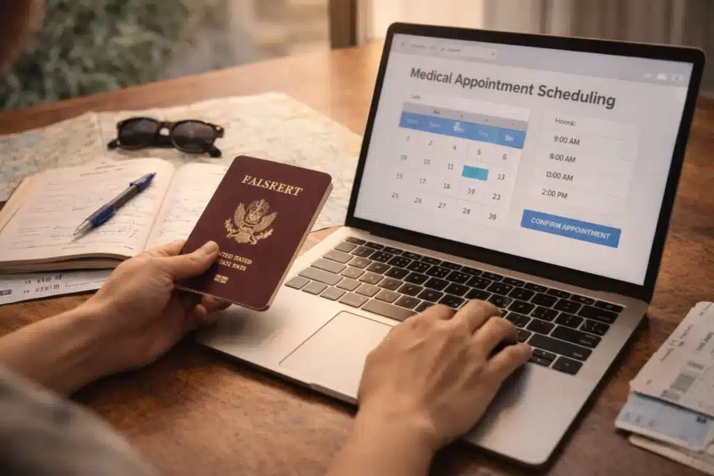 Traveler scheduling Korean medical appointment online before visiting Korea for treatment