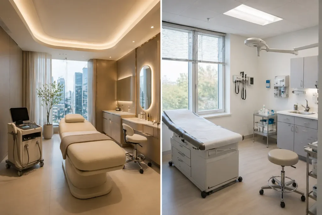 Korea vs US dermatology clinic comparison interior cost value visual