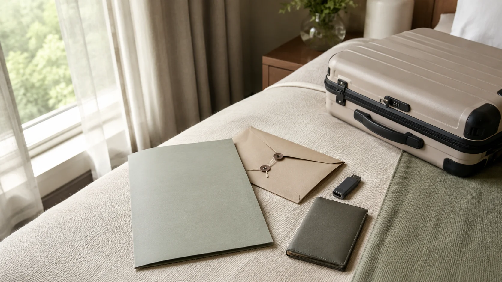Organized clinic records and travel items prepared before an international visitor leaves Korea