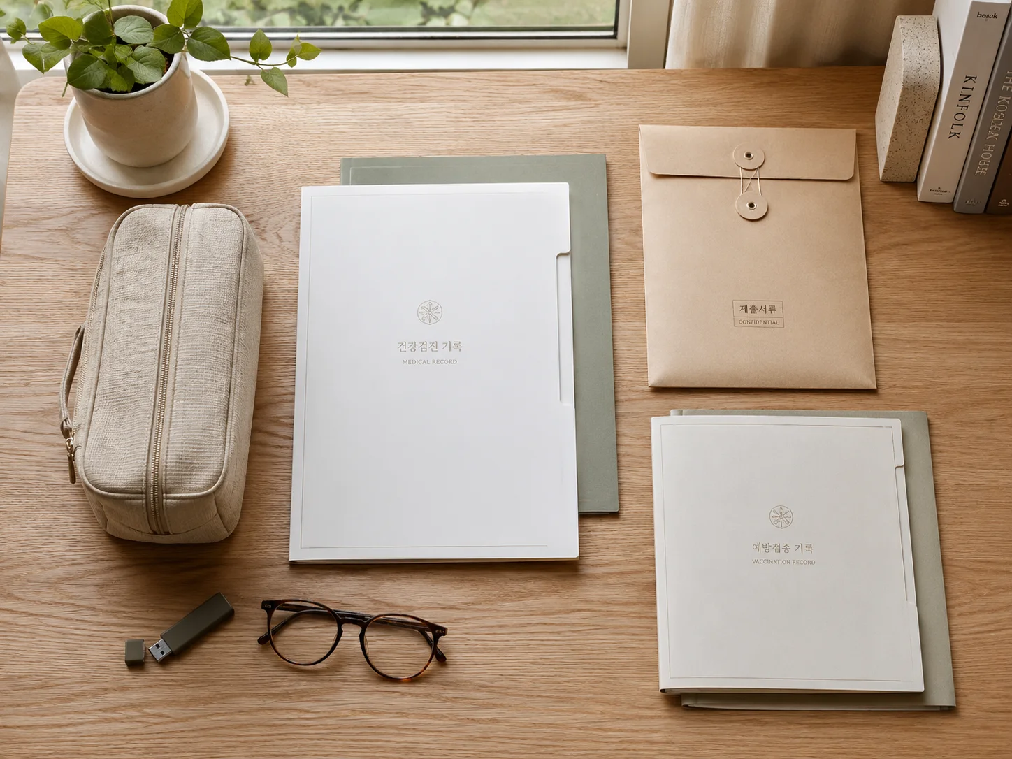 Organized medical documents prepared for an international patient leaving a Korean clinic